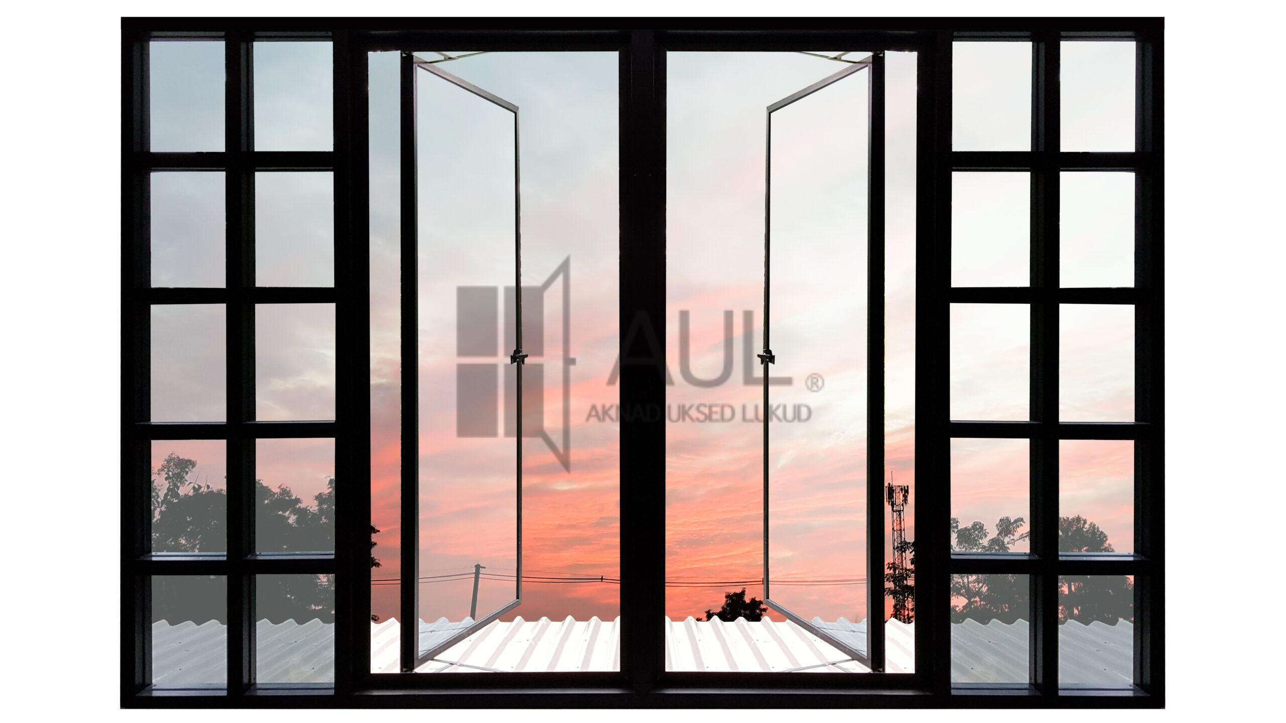 Large,Windows,Black,Aluminum,Swing,Doors,Nature,View